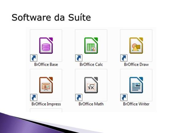 BrOffice O BrOffice consiste em uma suíte de aplicativos comerciais gratuita, ou seja, com diversas funcionalidades através de softwares para edição de texto, planilha de cálculo,