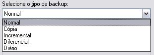 Observe a seguir a janela obtida através do botão : Cópia Realiza o backup dos arquivos selecionados porém não marca o arquivo como copiado, ou seja, não ativa o atributo de arquivamento.