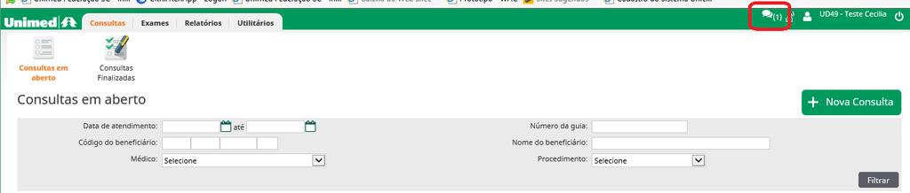 Página 16 de 21 - Ícone Solicitar: utilizado para solicitarmos exame e/ou internação para um usuário. - Ícone Acompanhamento das solicitações: onde poderemos acompanhar as solicitações de um usuário.