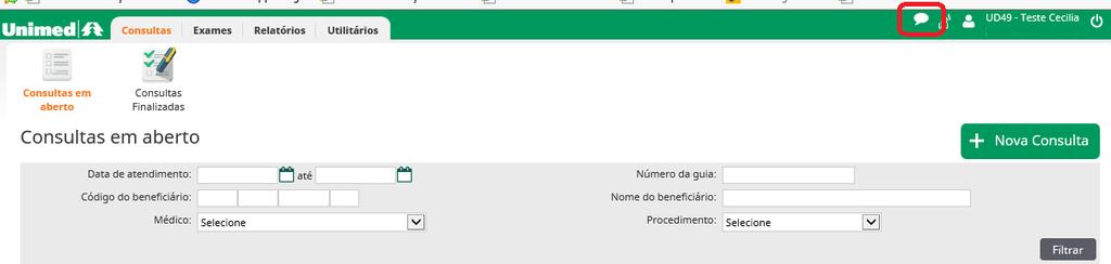 Página 18 de 21 A figura abaixo destaca o ícone na tela do Prestador informando que os Chats estão todos com as mensagens lidas.