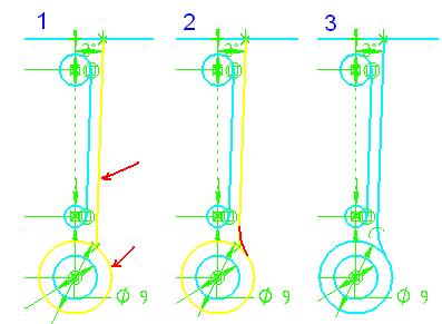 Clique no comando Tangent (Barra de Ferramentas de Desenho). Clique sobre a linha e depois sobre a circunferência e diâmetro maior.
