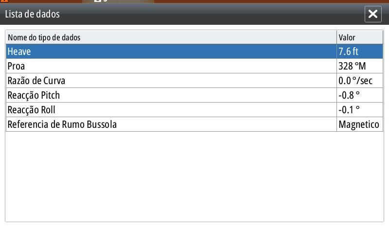 Ver os dados da bússola Selecione o botão Dados para ver os dados que a bússola está a fornecer à rede NMEA 2000.