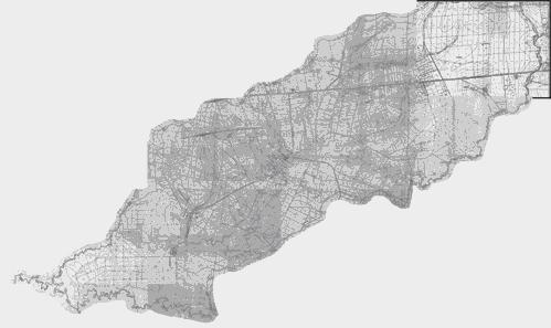 Hierarquização para orientar manutenção de rodovias não-pavimentadas página 89 A Figura 47 é uma imagem reduzida das 11 plantas do IGC-SP, digitalizadas e montadas para constituir o mosaico que cobre