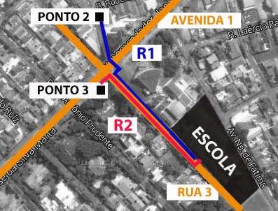 Figura 4 - Trajeto das linhas do sistema de transporte público no entorno da escola: (a) L6 e (b) L3, L5, L7 e L8. Fonte: http://tdmax.transurbbauru.com.