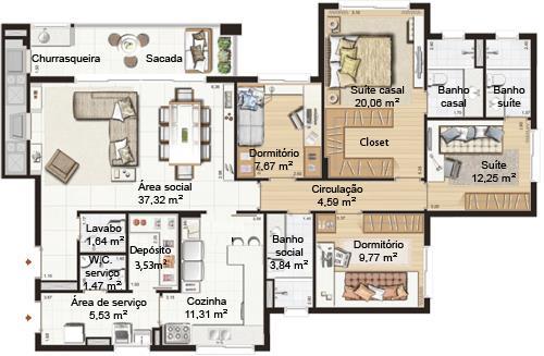 3 dormitórios sendo 1 suíte master; 3 suítes e living estendido Figura 21: apartamentos disponíveis no empreendimento L3.