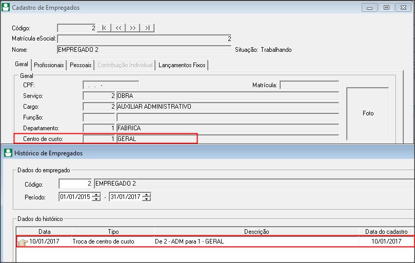 8.1 Quando ocorrer troca de centro de custo para o empregado na