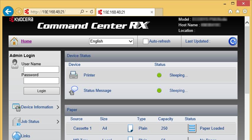 Instalar e configurar a máquina > Command Center RX Aceder Command Center RX 1 Abra o ecrã. 1 Inicie o browser para a Web.