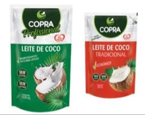 Linha de Leite de Coco Copra - embalagem stand-up pouch O Leite de Coco Copra uso Profissional, embalagem stand-up pouch, 1,023 litros e 20% gordura, e o Leite de Coco Copra Tradicional, stand-up