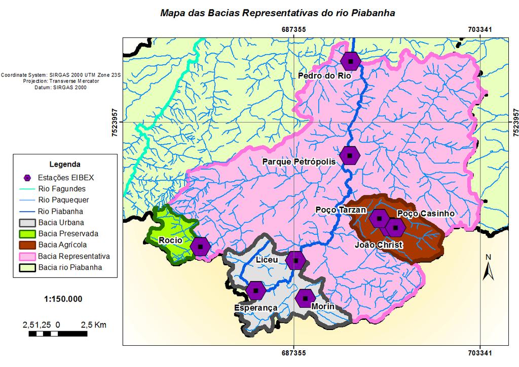 Figura 2 - Mapa das Estações de Qualidade da Água da Bacia Representativa do rio Piabanha.