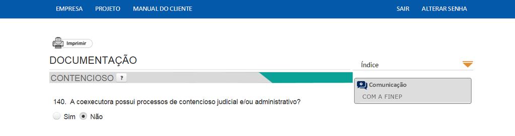 Para cada seção de pessoa jurídica (Solicitante, Executora, Coexecutora,