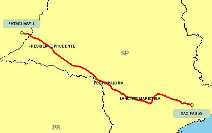 Página 20 Figura 6: Itinerário principal da ligação SAO PAULO (SP) - BATAGUASSU (MS) A tabela a seguir apresenta o itinerário principal da ligação em questão, informando a extensão dos trechos, as
