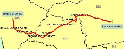 Página 80 Tabela 41: Quadro de seções da ligação BELO HORIZONTE (MG) CAMPO GRANDE (MS) Itinerário secundário 1 Origem: BELO HORIZONTE (MG) Destino: Extensões (Km) CAMPO GRANDE (MS) Seção Pavimentado