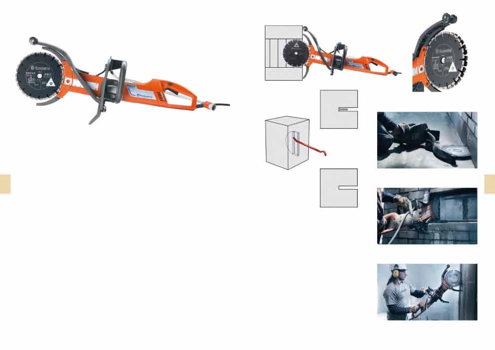 Husqvarna K 3000 Cut-n-Break. 1. Equipado com dois discos paralelos de 230 mm que conferem excelente velocidade de corte e alta capacidade. Cortes rentes (muito próximo de paredes e do piso).