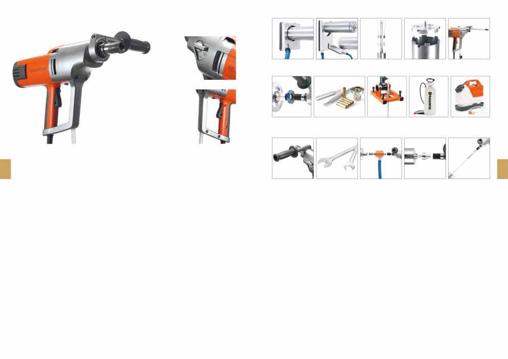 Sistema de perfuração Husqvarna DM 230. A B C D E Mecanismo de transmissão com três velocidades, arrefecido por água, optimiza a performance e alarga os intervalos de serviço.