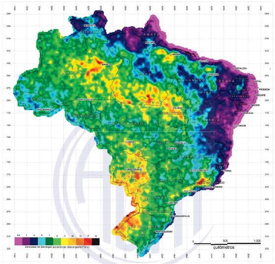 Figura 3 Densidade de descargas atmosféricas N G Mapa do Brasil (descargas atmosféricas/km²/ano). 25 Fonte: ABNT (2015).