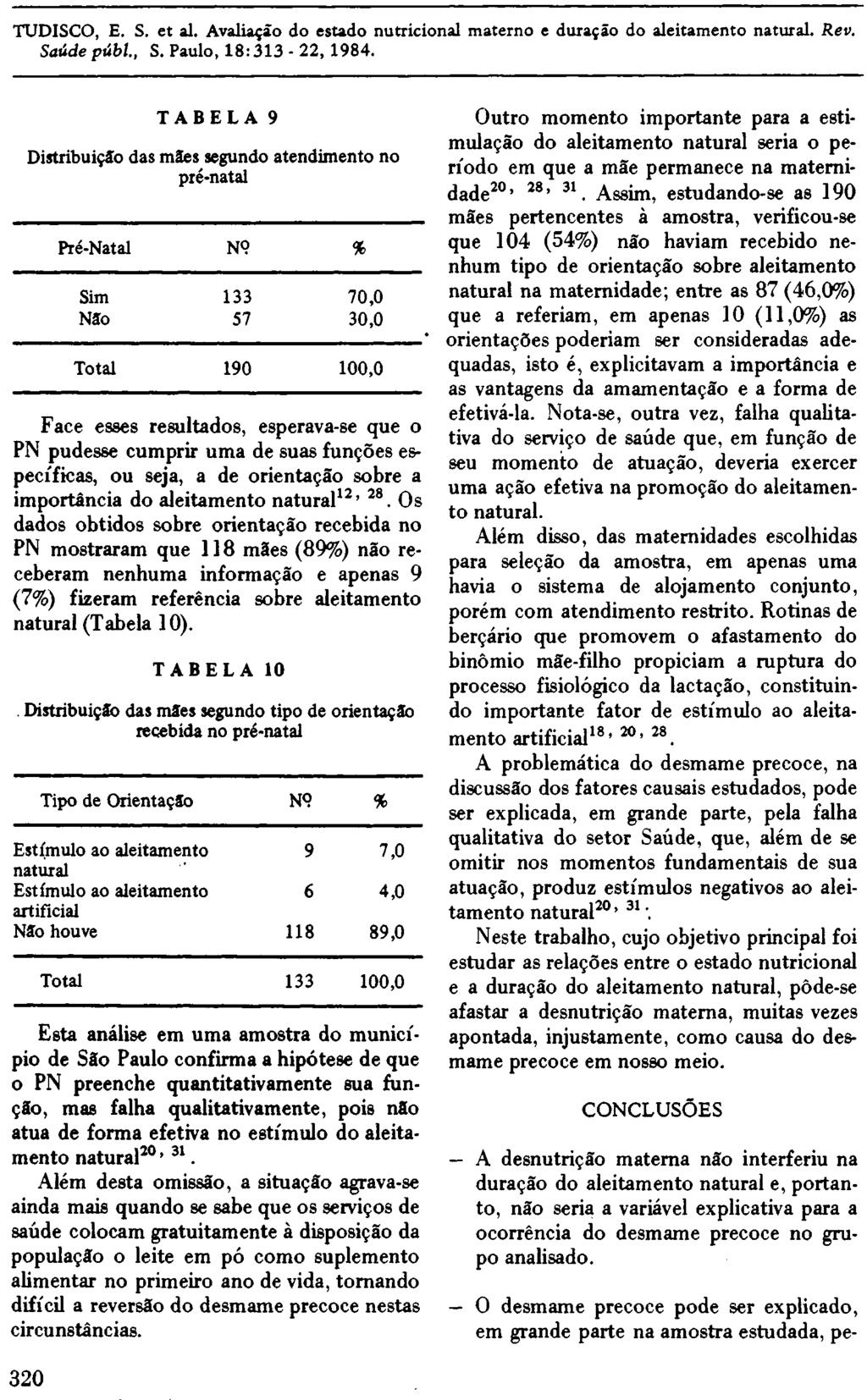 Face esses resultados, esperava-se que o PN pudesse cumprir uma de suas funções específicas, ou seja, a de orientação sobre a importância do aleitamento natural 12, 28.