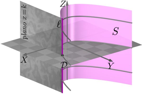 (ii) Interseção de S com planos paralelos ao plano Y Z sistema Fig. 125: Seção do cilindro parabólico S contida no plano x = k.