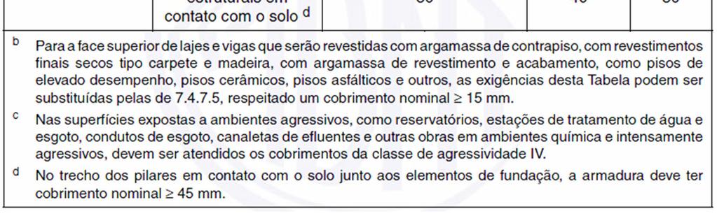 Porém, na falta destes ensaios, com a relação entre água/cimento e a resistência à compressão do concreto e sua durabilidade, a NBR 6118 (ABNT, 2014) permite que sejam adotados os requisitos mínimos