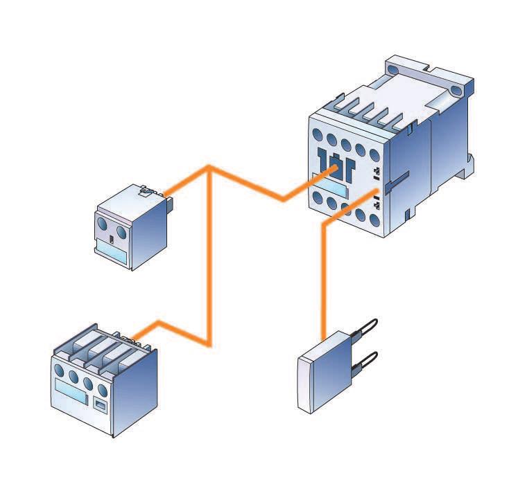 Contatores de potência RT Acessórios Contatores RT 5 / RT / RT 7 Descrição Execução Bloco de contato auxiliar entrada de condutores por cima Bloco de contatos auxiliares DIN EN 5 NA NF NA NA + NF NA