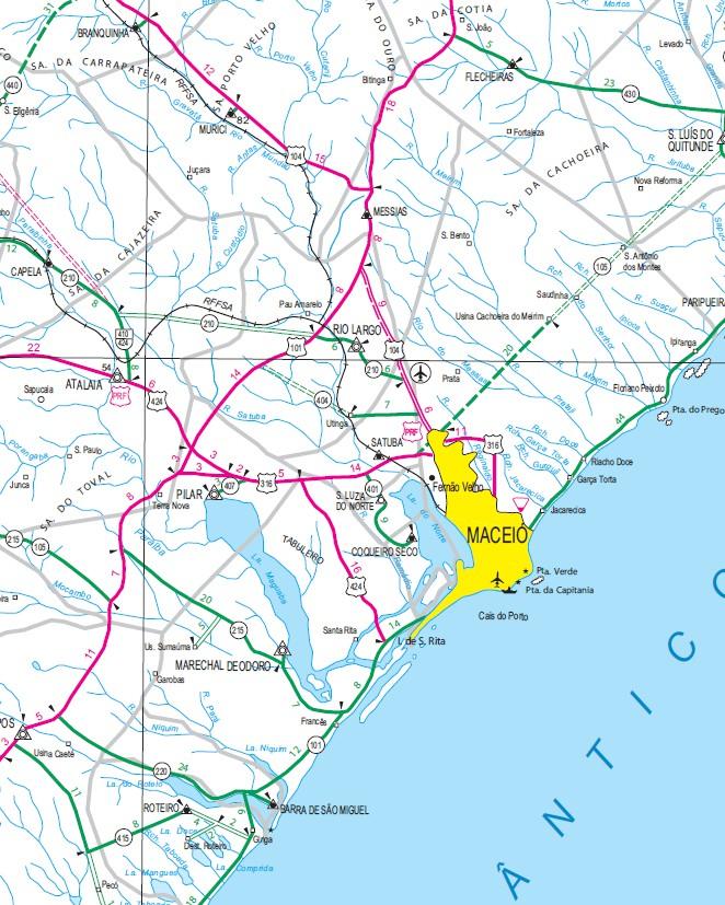 As estradas existentes e que interligam as cidades ao Campus Satuba podem ser vistas por meio da figura- abaixo: Figura : Mapa do Entorno do Campus Satuba Fonte: