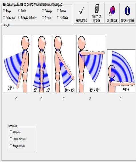 Fonte: Software Ergolândia Fonte: Arquivo do autor Para a atividade, tanto para o grupo dos braços, antebraços e punhos, quanto para o pescoço, tronco e pernas, a carga foi de 10kg.