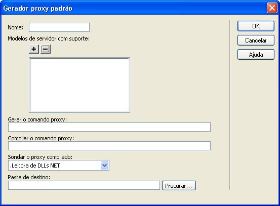 3 Na caixa de diálogo Adicionar utilizando WSDL, selecione Editar a lista de geradores proxy no menu pop-up Gerador proxy. A caixa de diálogo Geradores proxy é exibida.