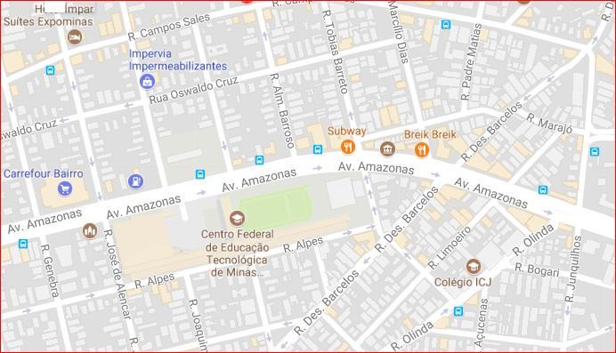 MAPA DE LOCALIZAÇÃO E RESTAURANTES Centro Federal de Educação Tecnológica de Minas Gerais Av. Amazonas, 5.253, Nova Suíça, Belo Horizonte, MG, Brasil. CEP: 30.