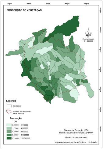 Mais de 60% do territorio encontra-se com densidade de vegetação até 10%, Cerca de 20% do