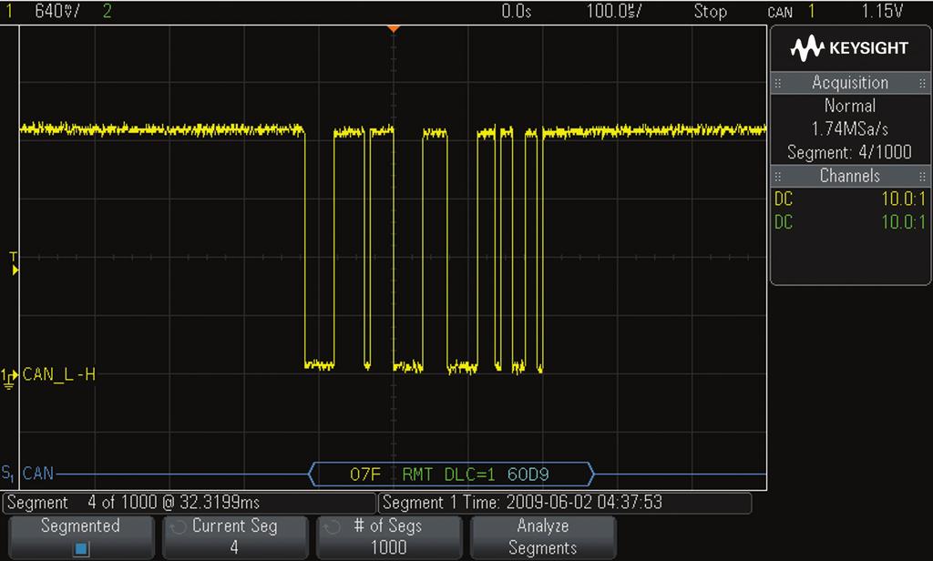 06 Keysight Aquisição de memória segmentada para os osciloscópios InfiniiVision - Folha de dados Aplicações de sinais mistos e barramentos seriais (continuação) As figuras 4a e 4b mostram exemplos da