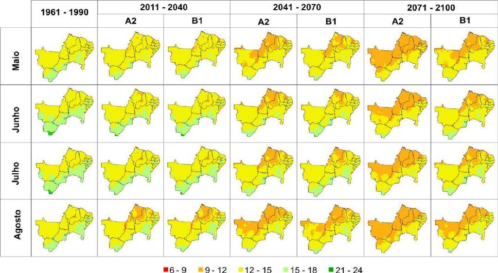 418 Impacto potencial das mudanças climáticas sobre a distribuição geográfica do curuquerê e do ácaro-vermelho-do-algodoeiro nas regiões Nordeste e Centro-Oeste e no Estado do Tocantins Figura 2.