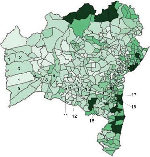 TAXA DE HOMICÍDIOS Até 0,0 0,0 6,3 6,3 10,0 10,0 16,7 Itajibá MUNICÍPIOS Correntina (4), Ibiassucê, Igaporã Luis Eduardo Magalhães (1), Barreiras (2), São Desidério (3), Jaborandi (5), Coribe, São