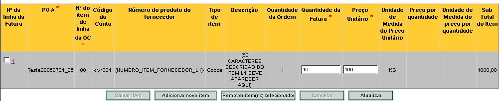 A Votorantim poderá rejeitar a Nota Fiscal se o total de itens faturados ultrapassar a quantidade total solicitada na Ordem de Compra.