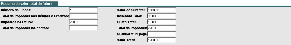 3.1.4. Resumo do Valor Total da Fatura Este campo deve ser checado antes de enviar a nota fiscal. Ele mostra o valor total da fatura somando o valor de cada item que a compõe.