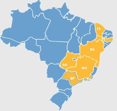 ABRANGÊNCIA NO BRASIL INFRAESTRUTURA E ABRANGÊNCIA Presença em 7 estados em regiões que representam 14% do PIB do Brasil Mais de 118