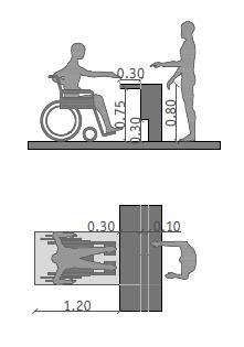 4.10. BALCÃO OU GUICHÉ DE ATENDIMENTO Os balcões e guichés de atendimento devem ter uma extensão mínima de 0,80m e uma altura em relação ao piso compreendida entre 0,75m e 0,85m.