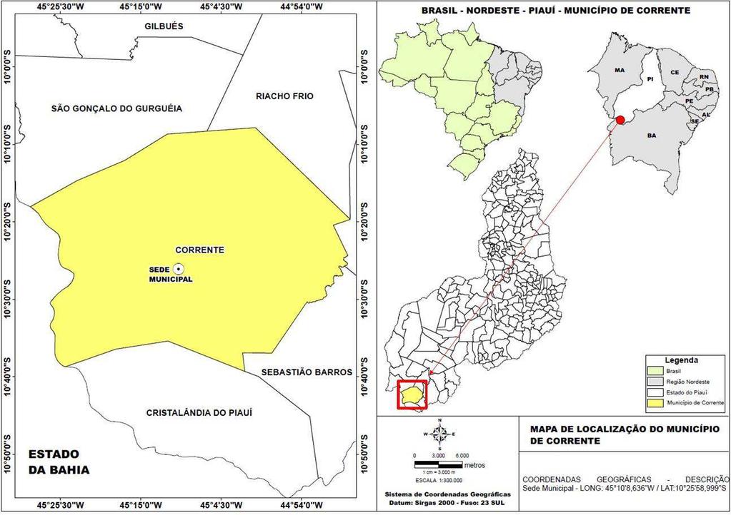 Figura 1. Mapa de localização do município de Corrente PI. Fonte: Leite, 2015.