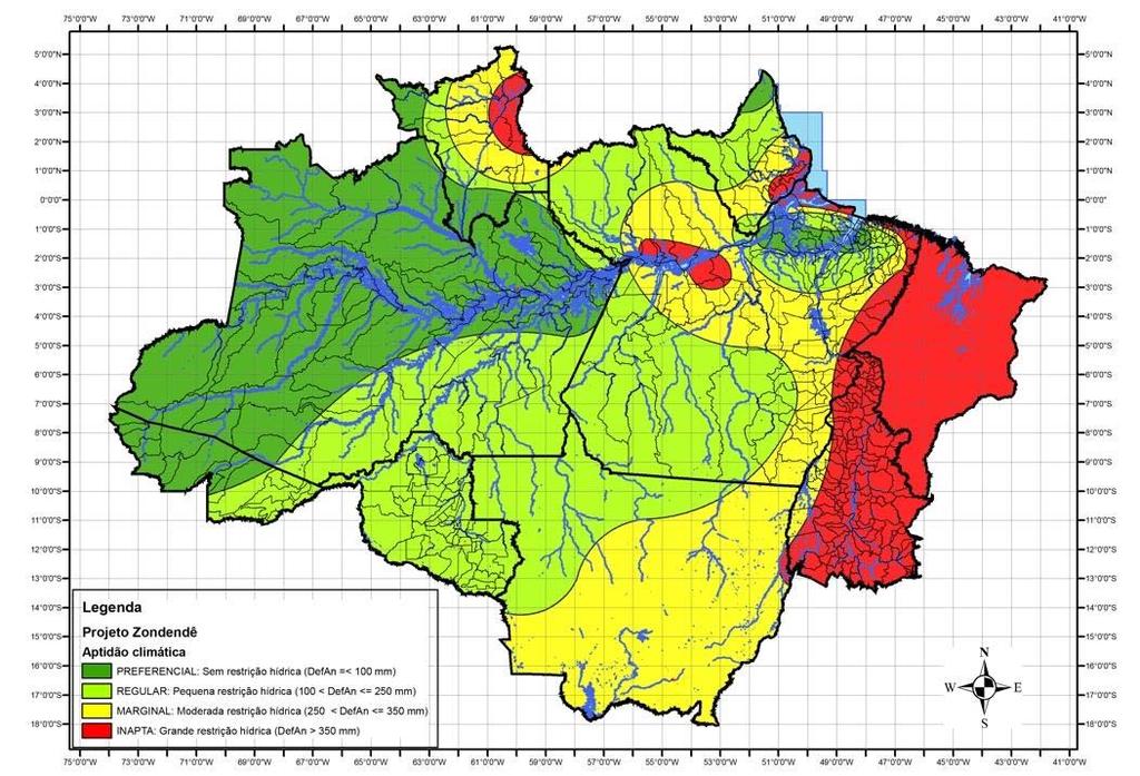 Figura 3:Produto da aptidão das terras para cultura do dendezeiro Através das características analíticas dos solos e pelo confronto com os graus de limitações estabelecidos para cada classe de