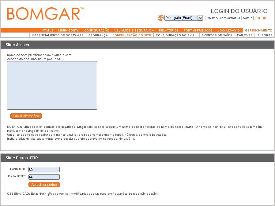 Configuração do site Defina vários nomes de anfitrião registados para apontar para a sua Bomgar Box.
