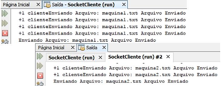 conforme é mostrado na Figura 9. Nestes testes foram compilados três códigos implementados em linguagem C. Os arquivos foram executados na máquina em que os clientes estavam sendo executados.