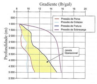 Figura 2 - Janela operacional de pressão durante a perfuração. Fonte: Rocha & Azevedo, 2009.