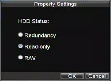 Figura 9. Menu de Configuração de Propriedades do HDD 5. Configure o HDD para Leitura Somente. 6. Clique no botão OK. O HDD estará então em modo de Leitura Somente.