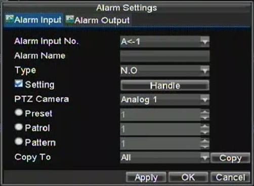 Figura 6. Configurações do Controle do Alarme 3. Selecione o tipo de entrada do alarme sob as opções de Método. As opções disponíveis são Normalmente Aberta' (N.O.) e Normalmente Fechada (N.C.). 4.