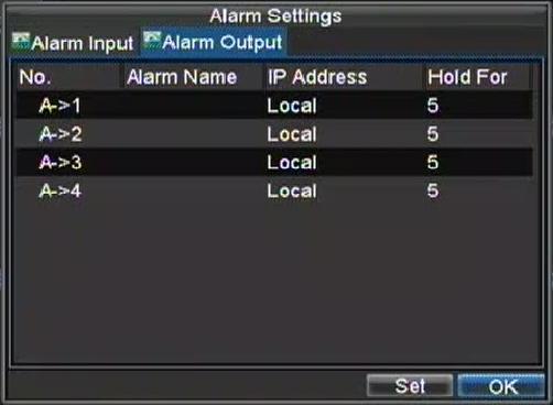 Figura 8. Interface de Saída de Alarme 2. Selecione a saída que você deseja configurar e clique no botão Configurar. A página de configurações do canal selecionado abrirá (Figura 9).