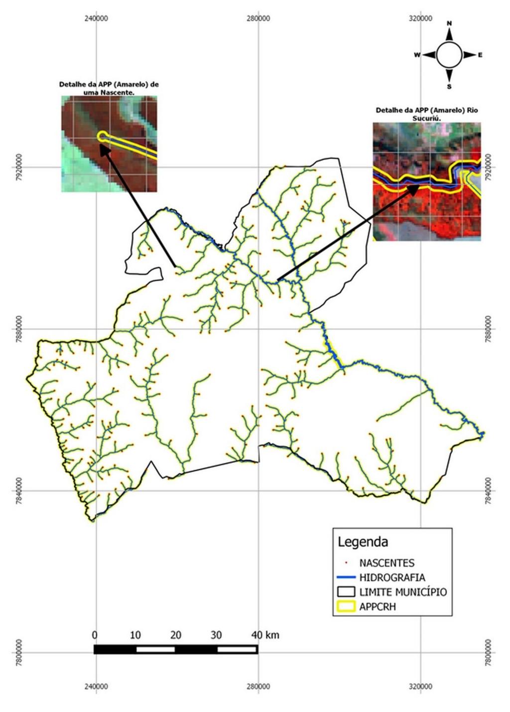 Figura 8 - Verificação das Áreas de Preservação Permanente dos cursos d água (em amarelo) em campo.