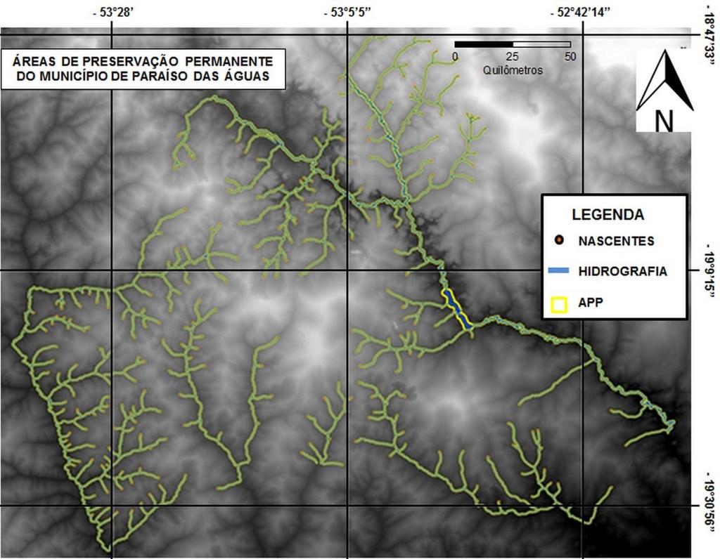 Para os cursos d água com largura inferior a 10 metros não foi possível à individualização das margens devido a imagem Landsat 8 ser de média resolução (resolução espacial de 30 m nas bandas