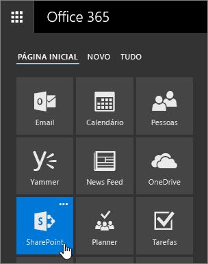 Share Point One Drive Ao entrar no Office 365 ou no site SharePoint Server corporativo da sua organização, clique em SharePoint ou Sites na barra superior ou de navegação do inicializador do