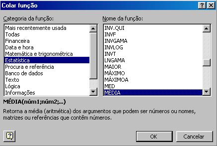 Trabalhando com funções Função Média Uma função pode ser entendida como uma fórmula pronta. Nesta apostila já vimos a função AutoSoma. Há várias outras.