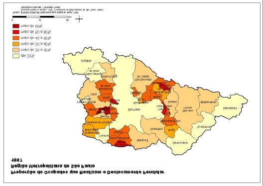 Entretanto, observa-se uma proporção variada e diferenciada entre os municípios que compõem cada sub-região, e a grande maioria daqueles que registraram proporções acima de 40%, mantiveram