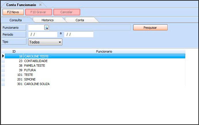 Como Funciona: Esta tela é utilizada para lançar contas ou pagamentos de um funcionário, sendo possível emitir um relatório gerencial destas movimentações