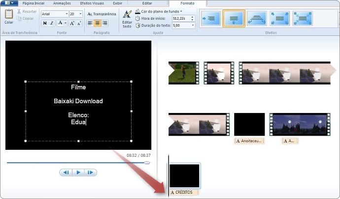 de baixo do vídeo, na linha do tempo: Créditos: é essencial colocar algo assim